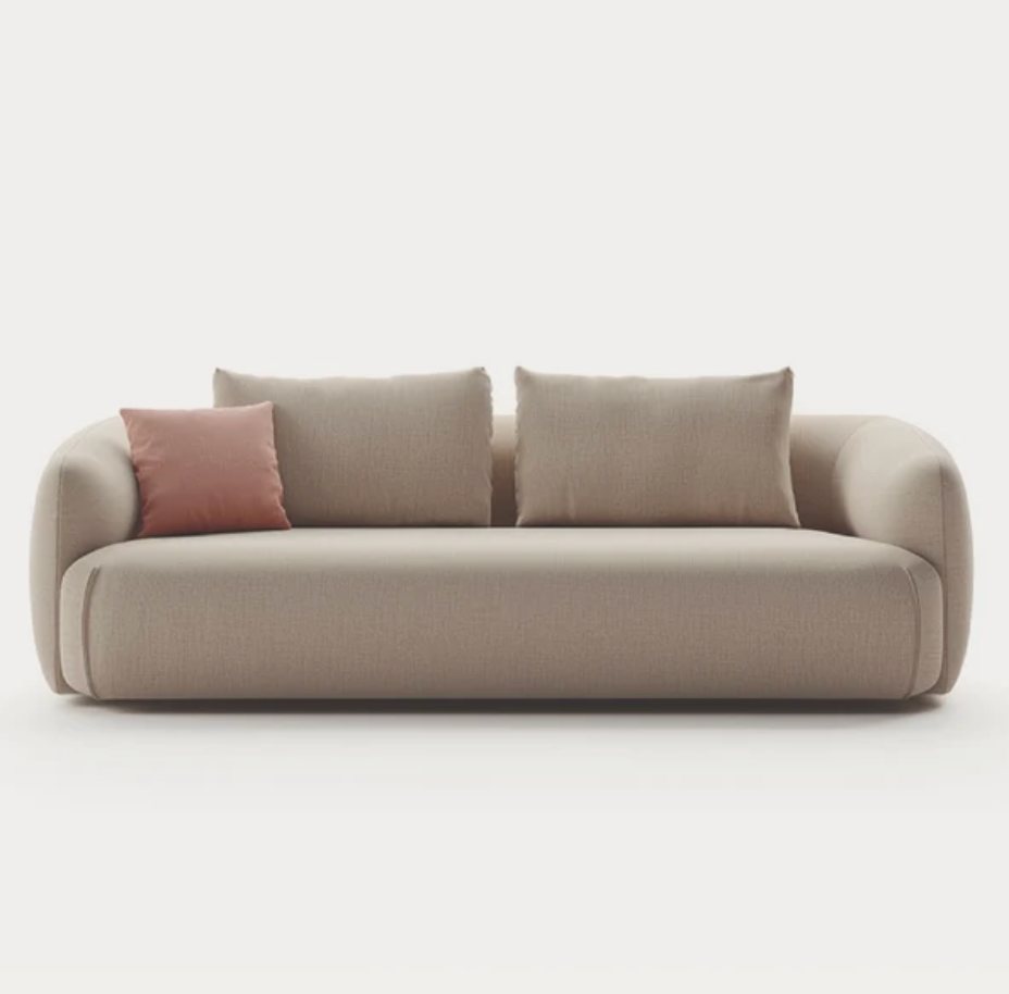 Curved Boucle 3-Seater Sofa – Warm Sand