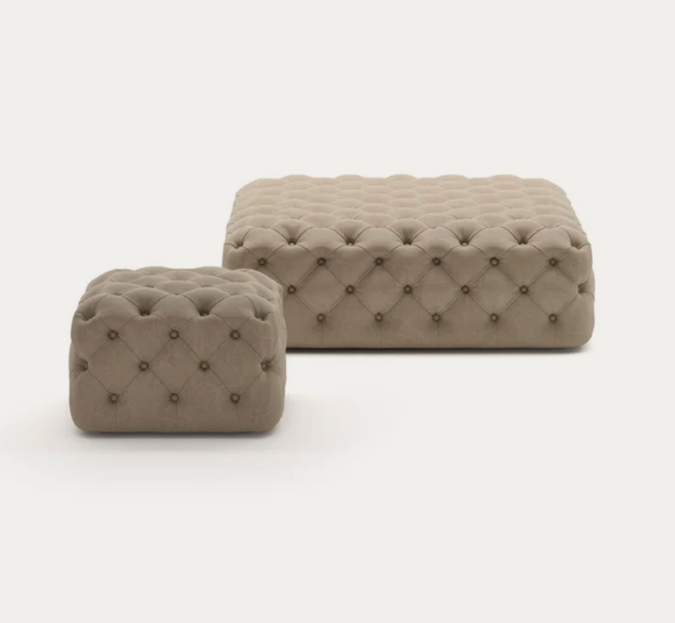 Button-Tufted Ottoman Set – Warm Taupe (Set of 2)